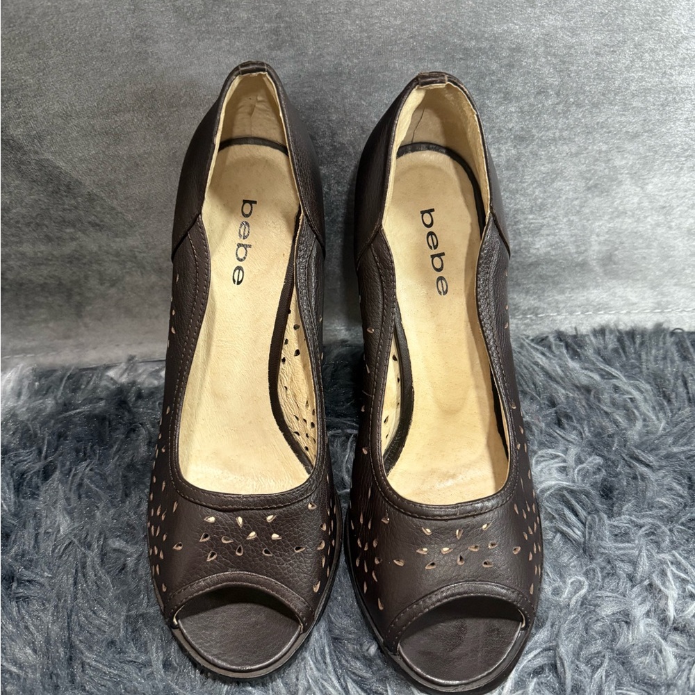 Brown BeBe Peep Toe Heels
